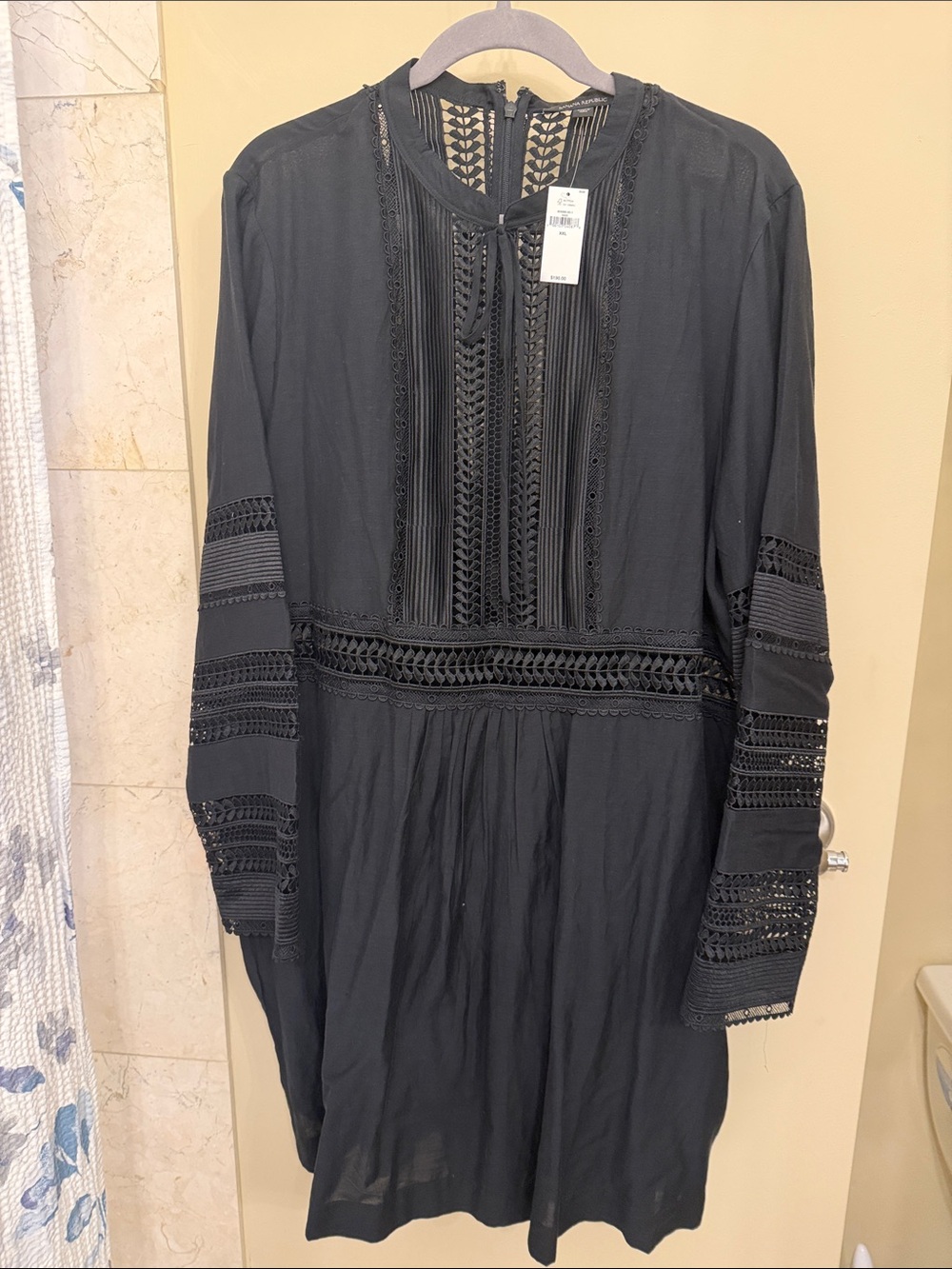 Banana Republic Black Long Sleeve Crochet-Trim Tunic Dress
